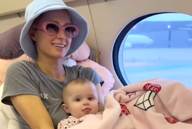 Paris Hilton Shares Adorable Videos of Daughter London Wrapped in a ‘That’s Hot’ Blanket Inside a Jet on Family Vacation